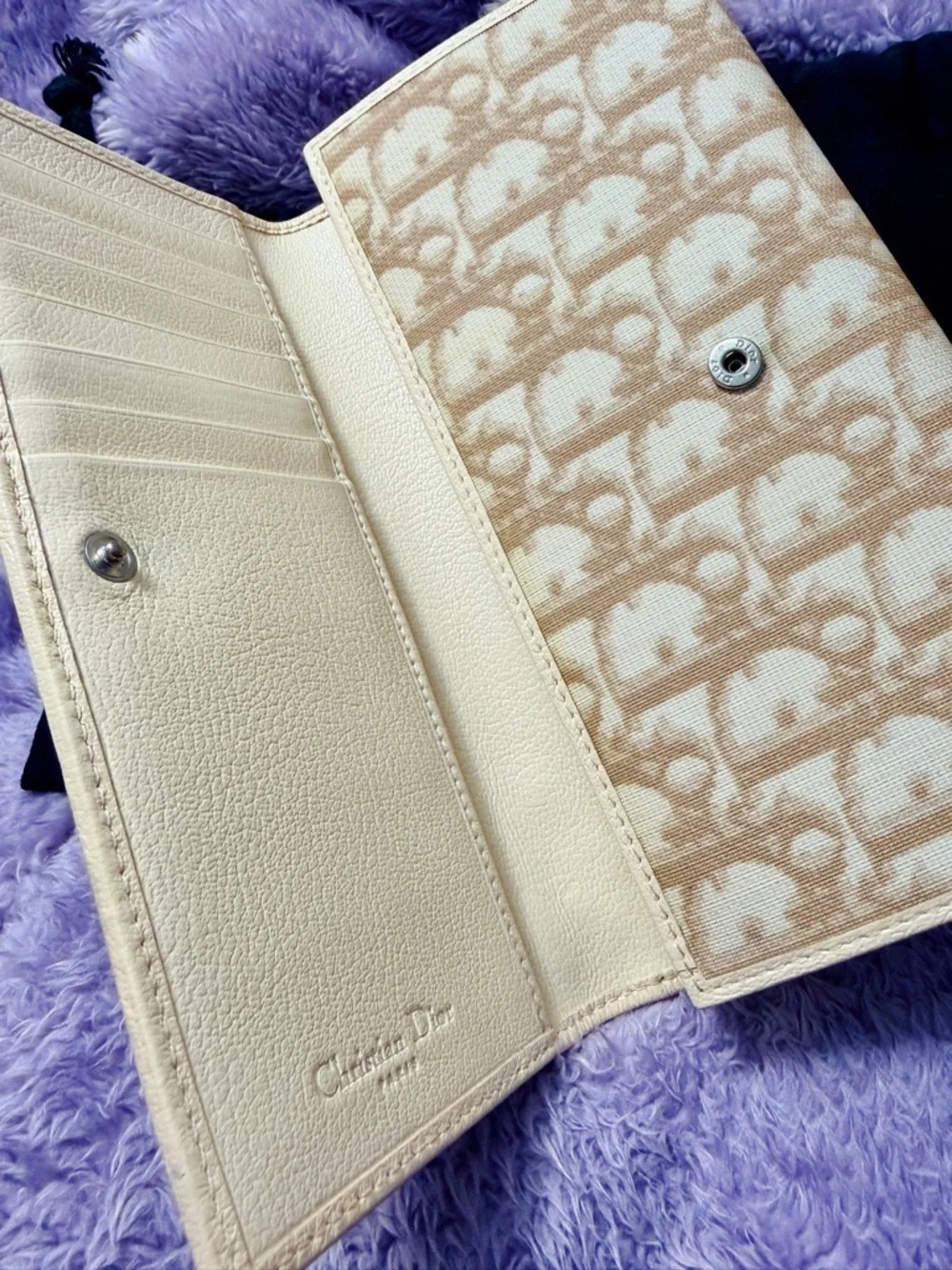 Dior Beige Canvas Wallet with Multicolor Floral Embroidery